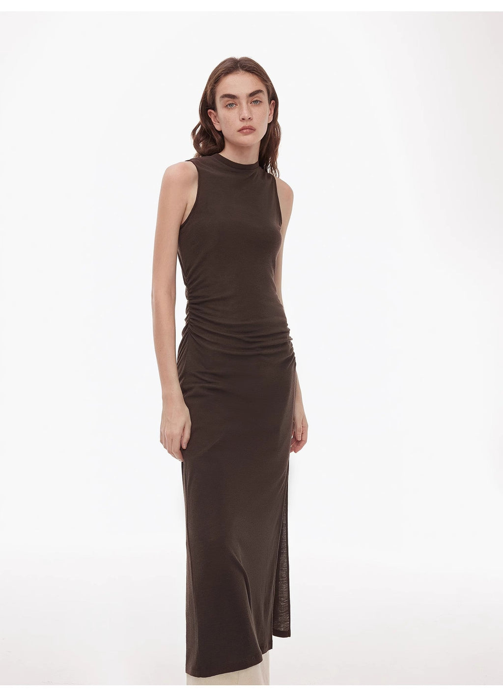 "Half Summer Ball" Fine Wool Blend Sleeveless Slit Long Knit Dress