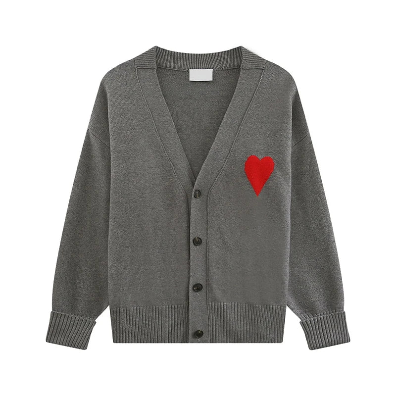 Y2k Sweaters Women Autumn Heart Embroidery Midnight Blue Cardigan Fashion Warm Loose Fit Lover Cotton Knitted Cardigans Mens top