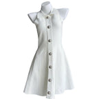 Elegant Sleeveless A-Line Dress with Notched Collar and Fitted Waist, Chic Petite Design