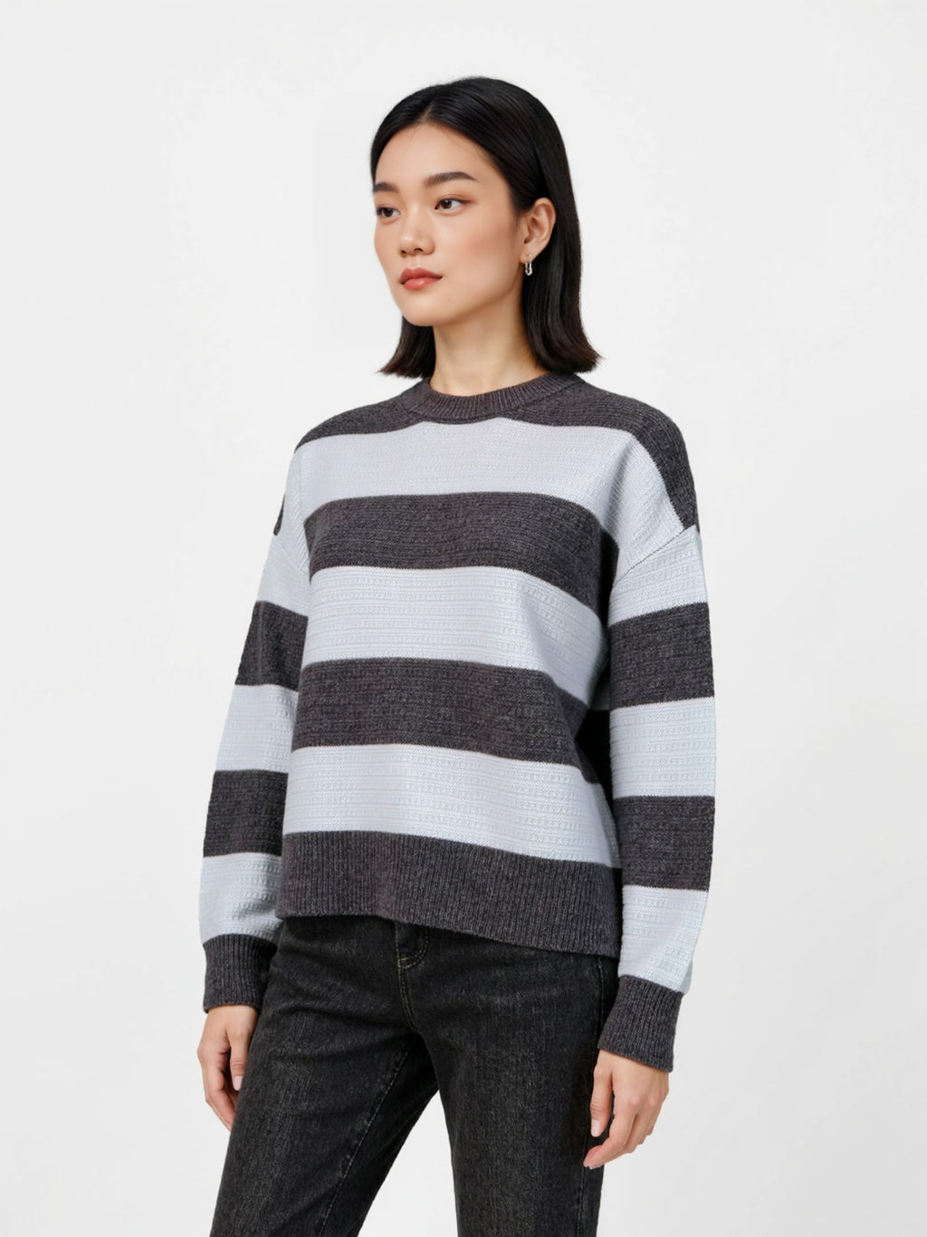 Thickened Wool Sweater Inner Retro Color Block Loose Lazy Striped Base Layer Top Women's Outer Knitted Sweater