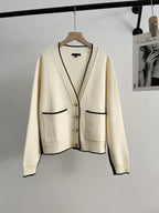 Slim fit patchwork design pocket temperament knitted cardigan sweater