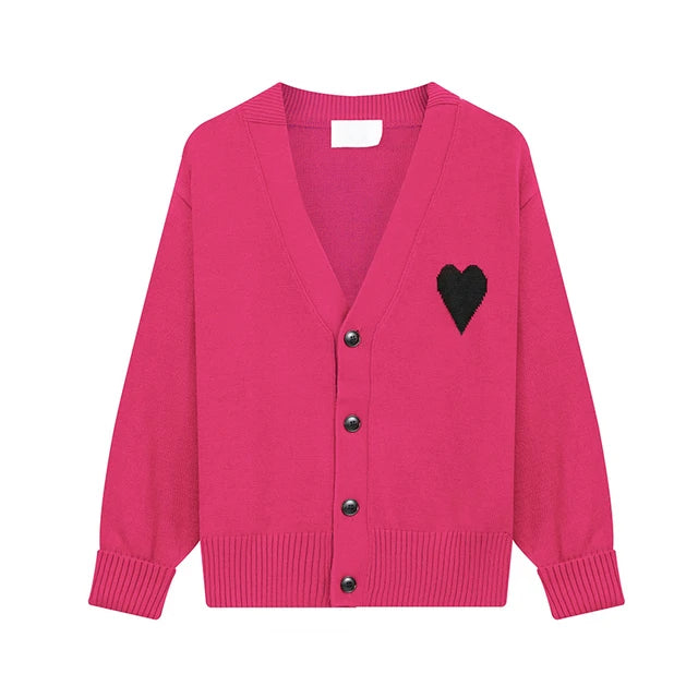 Y2k Sweaters Women Autumn Heart Embroidery Midnight Blue Cardigan Fashion Warm Loose Fit Lover Cotton Knitted Cardigans Mens top