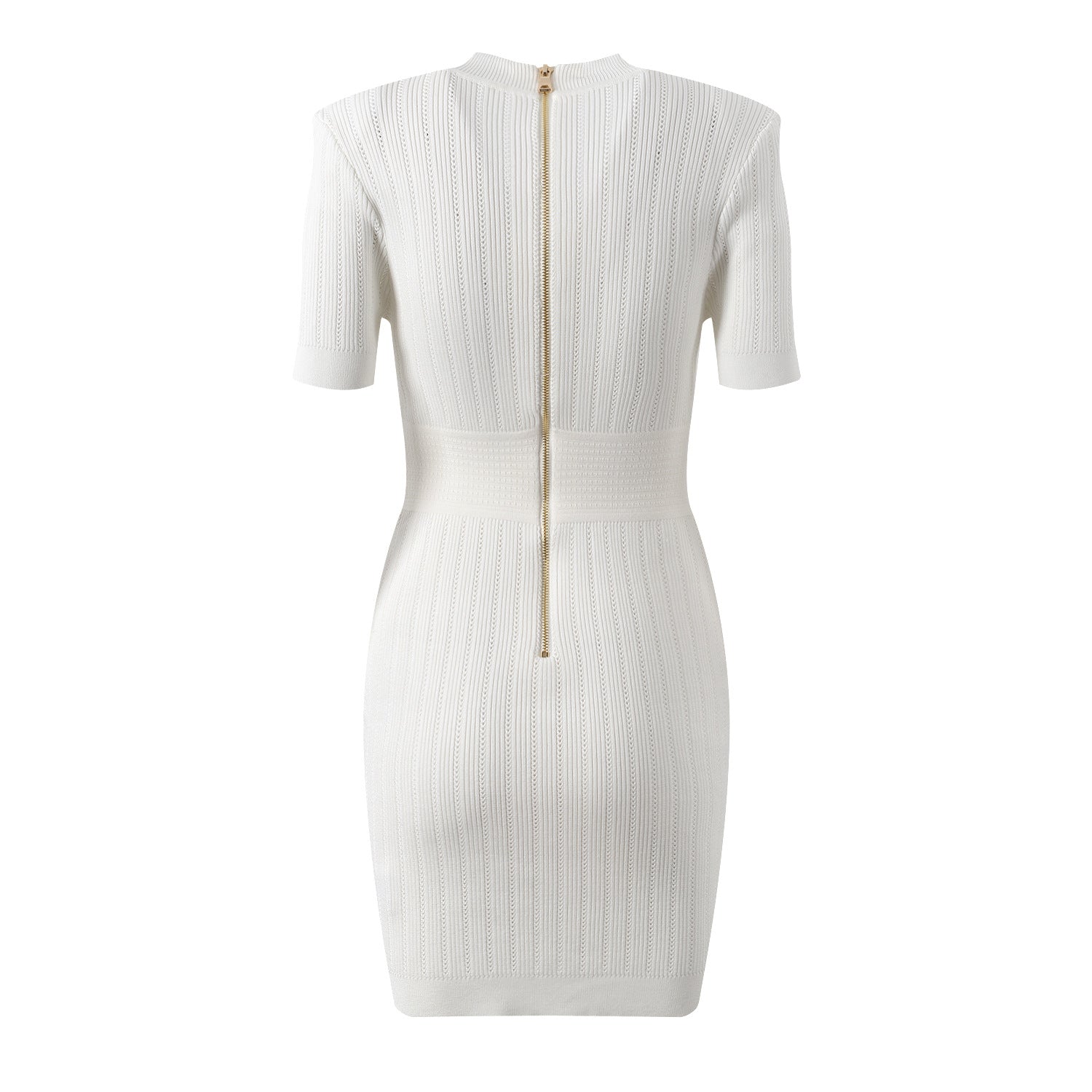 French style small fragrance metal buckle light luxury socialite temperament fashionable V-neck short sleeved slim fit knit dress