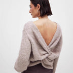 Deep V-cross backless sexy knitted sweater reversible pullover sweater
