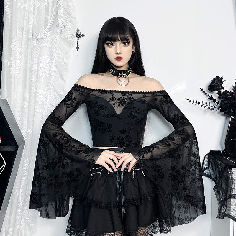 Gothic Layered Skirt with Chain Cross Design for Women, Fitted and Trendy Halloween Party Style