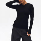 Soft Touch Warm Wool Long Sleeve Knit Sweater Women's Tencel Slim Fit T-Shirt Innerwear Top