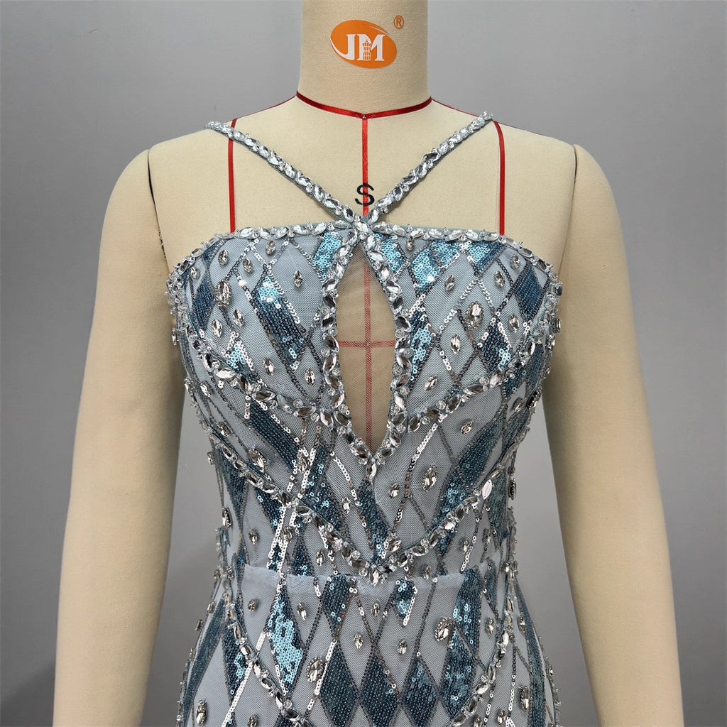 Performance Costume Set - Sleeveless Waist-Cut  Fashion Luxury Celebrity Dress