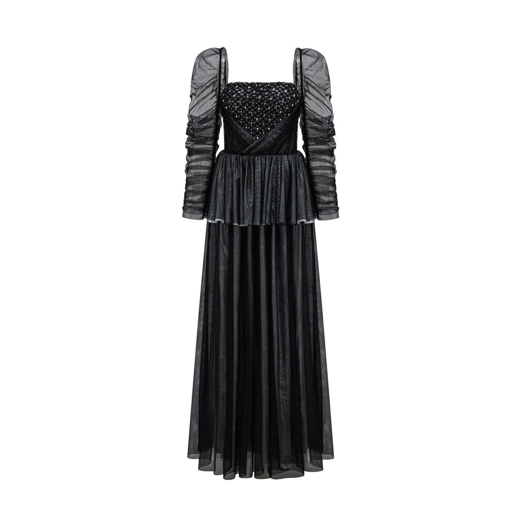 Elegant French Style Dress with Strapless Long Sleeve for Party and Banquet
