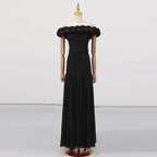Pure Black Ball Gown High-End Formal Dress Women's Summer Strapless Waist-Cut Top Long Skirt Unique Set