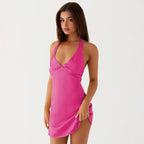 Pure Color Halter Design Tied Sexy Backless Charming Spicy Girl Style Dress