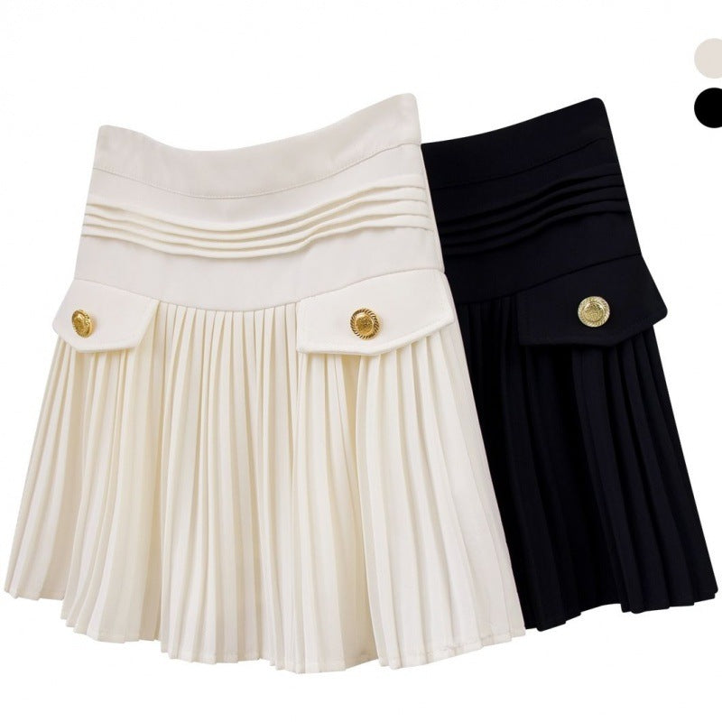 Korean style design, niche pleated skirt, A-line slimming temperament, high waisted short skirt