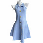 Elegant Sleeveless A-Line Dress with Notched Collar and Fitted Waist, Chic Petite Design