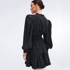 Women European And American Ins Short Skirt Lantern Sleeves Sexy Hollow Air Quality A Line Skirt Polka Dot Dress