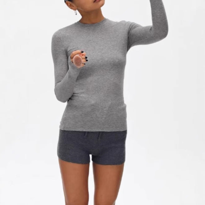 Soft Touch Warm Wool Long Sleeve Knit Sweater Women's Tencel Slim Fit T-Shirt Innerwear Top