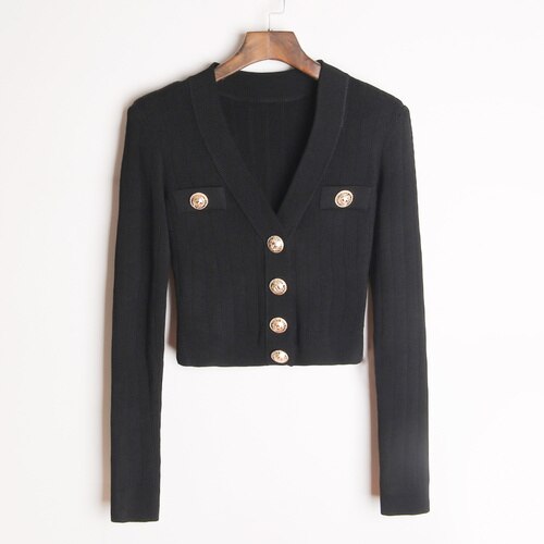 Brand Spring Clothes for Women Luxury V-neck Long Sleeve Knitted Sweater Mujer White Black Pink Cardigan Femme
