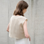 High-Grade Pure Linen V-Neck Short Top Loose Old Money Style Women's T-Shirt Sleeveless Tank Top