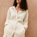 Cotton Gauze Shirt Women Hollow Design Long Sleeve Loungewear Blouse Loose Top Turn-Down Collar Air Conditioning Shirt