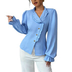 Pleated Long Sleeve Designer Fashion Women's Blouse