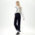 Women's Blue Wide-leg Jeans High-waisted Slimming Straight Leg Nine-point Pants