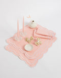 Linen Table Placemat and Napkins Set with Embroidered Scalloped Edges