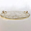 White Agate Serving Tray With Brass Handles | Circular |