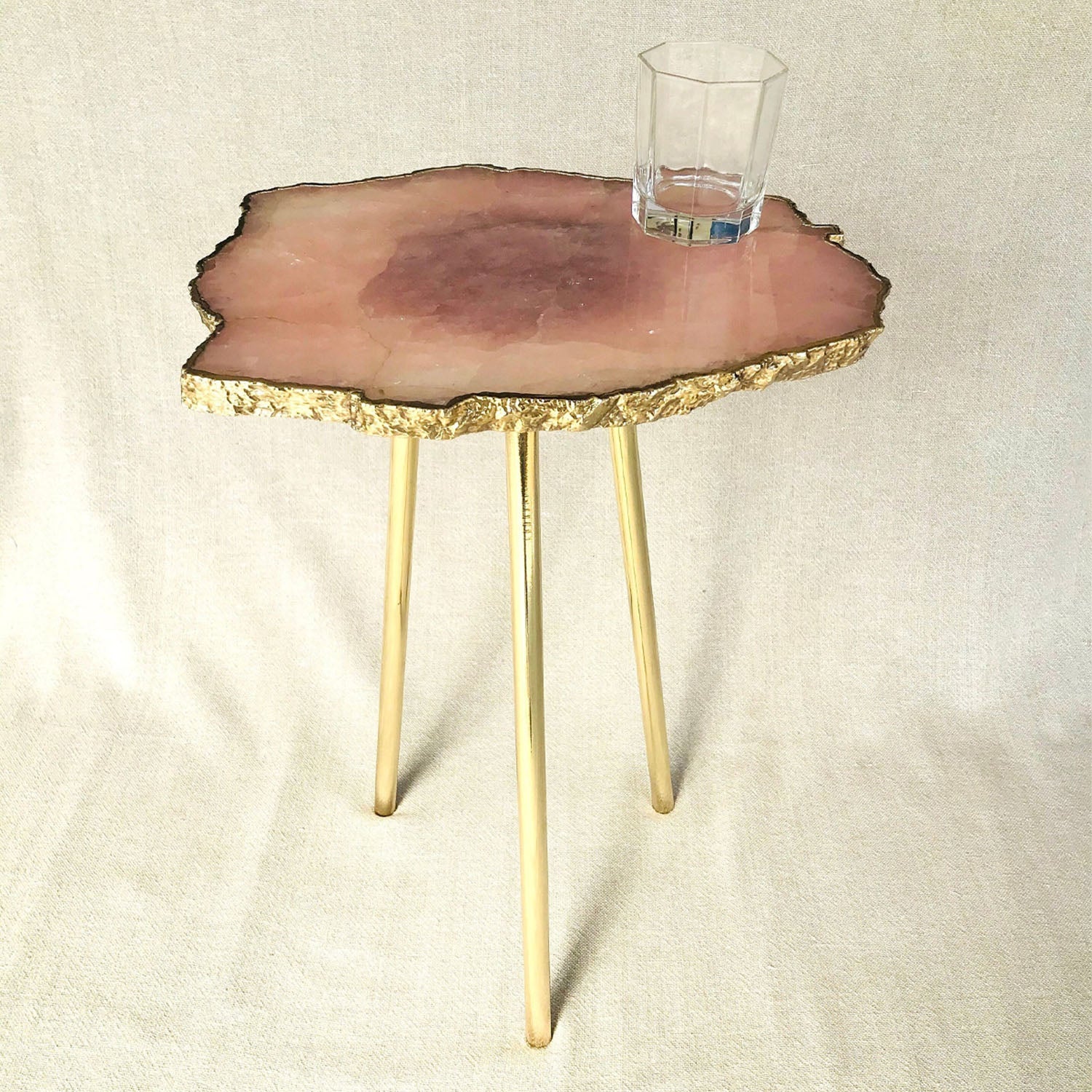 Small Rose Quartz Agate/Single Piece/Crystal/Gemstone/Quartz Organic Edge Side/Drink/Table