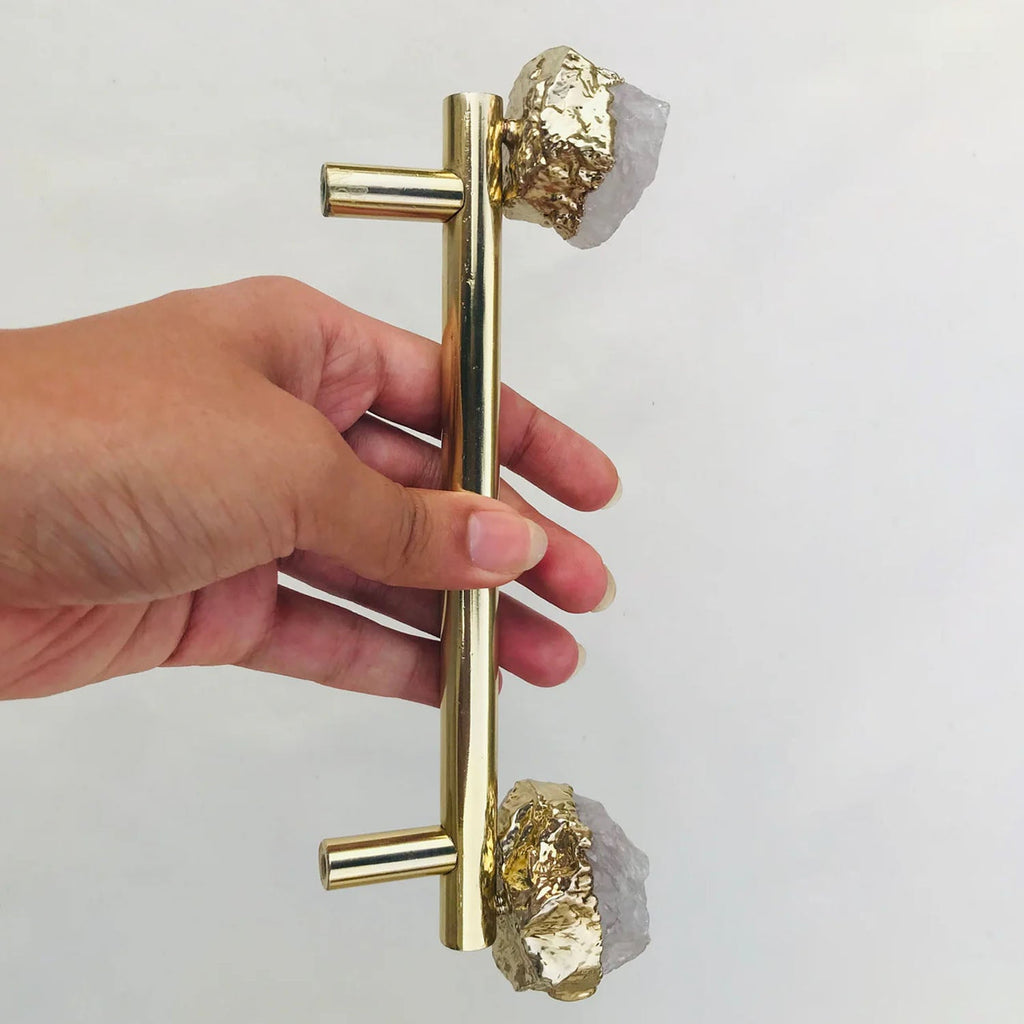 Set of 4 - Cabinet/Door/Drawer/Kitchen Handle and Pull - Clear Quartz/Agate  stainless steel brass plated handles