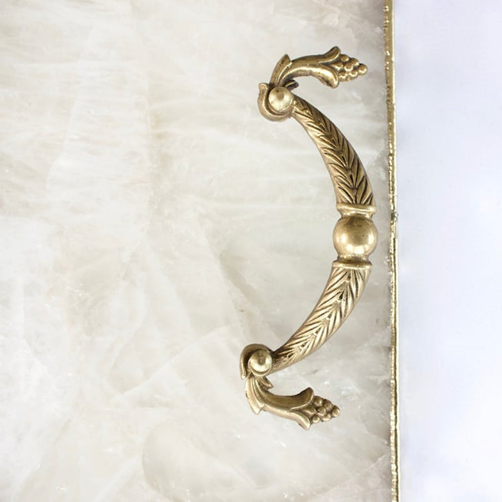 White Agate Serving Tray With Brass Handles | Square