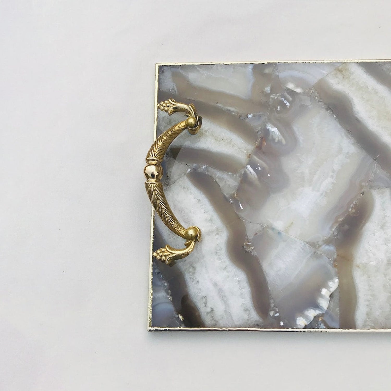Wild Agate Serving Tray With Brass Handles