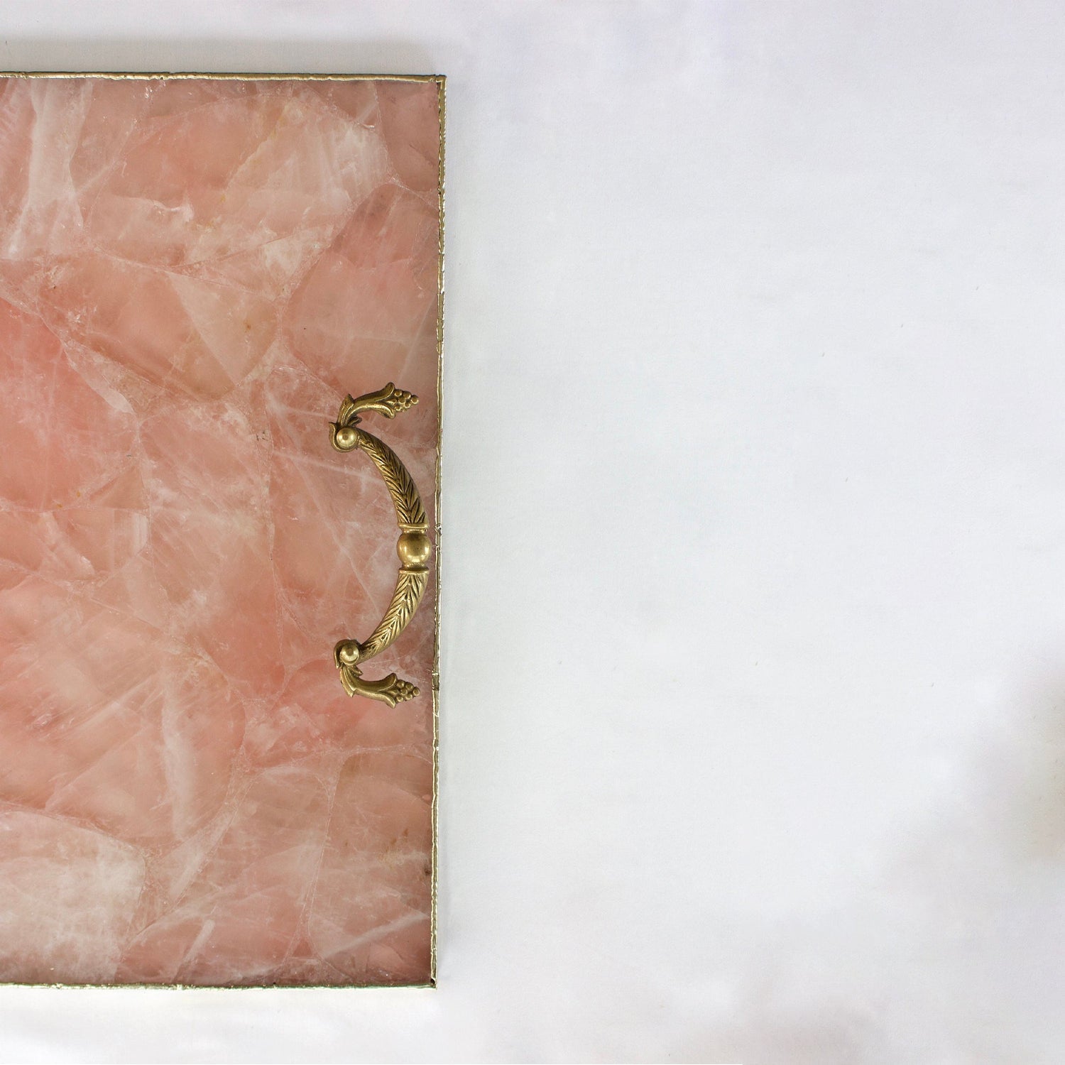 Rose Quartz Agate Serving Tray With Brass Handles | Square