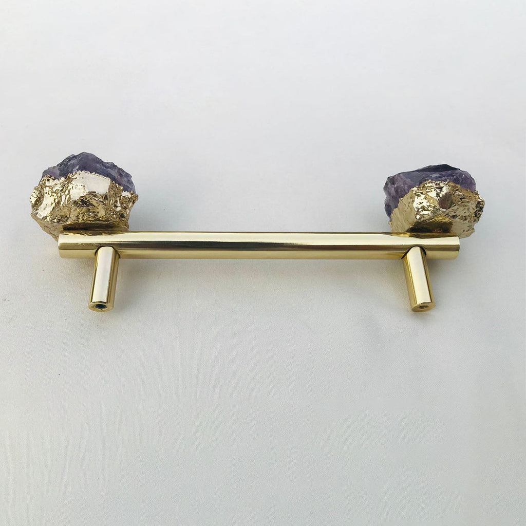 Set of 4 - Cabinet/Door/Drawer/Kitchen Handle and Pull - Amethyst/Agate/Quartz  stainless steel brass plated handles