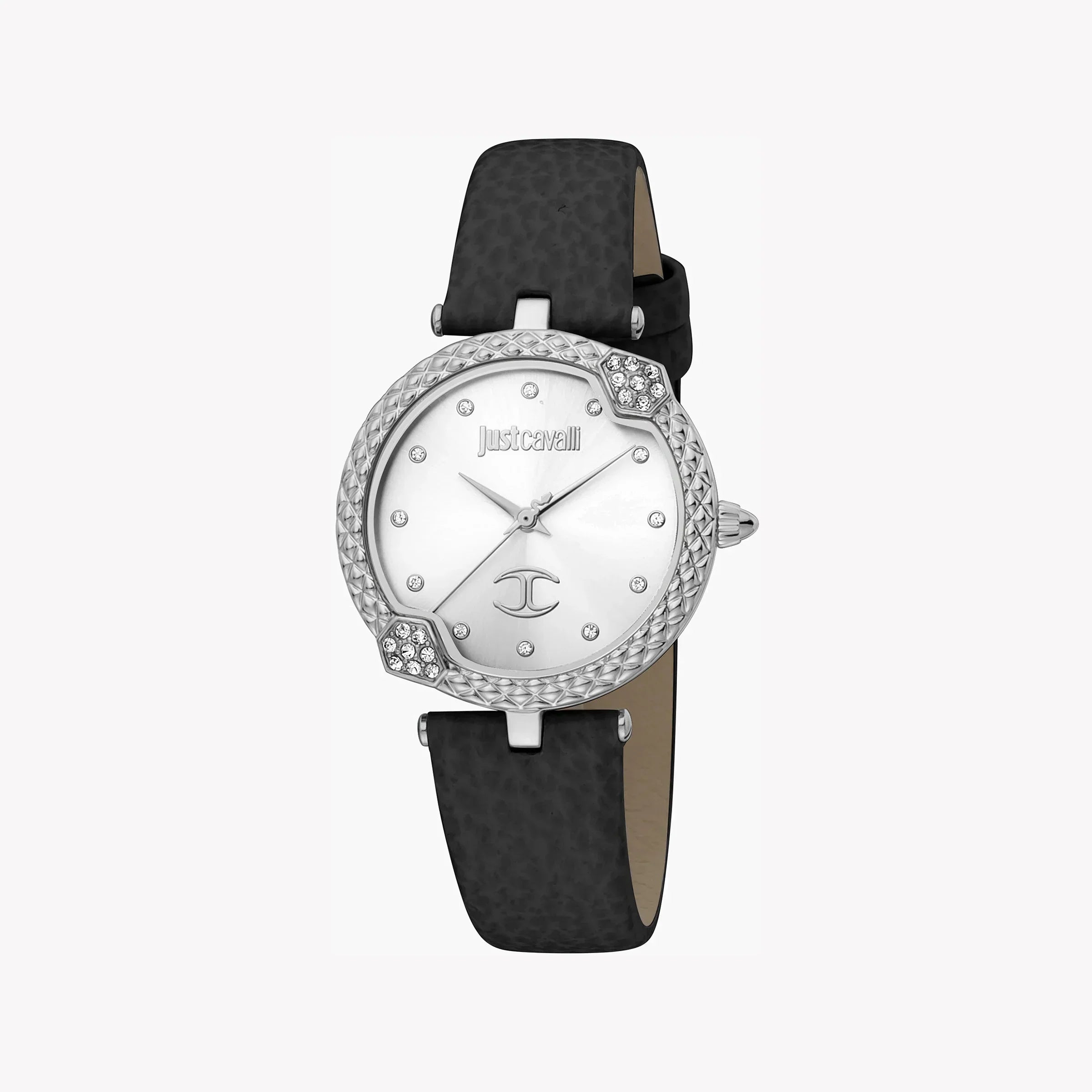 Just Cavalli Women's Silver Watch, Black Leather Band | Jc1l197l0015