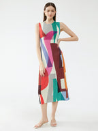 Pleated Sleeveless Square Printed Vest Long Dress Women Summer New Korean Fashion Causal Aesthetic Designer Clothes