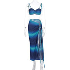 Women's Sleeveless Tie-Up Hollow-Out Beach Sexy Long Dress Set Backless Casual
