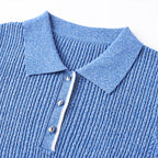 Minimalist Turn-Down Collar Short Sleeve Knit Top for Women Unique Design Style