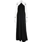 High-Grade Satin Halter Neck Dress with Sexy Backless Design, Solid Color Slit Fitted Long Dress