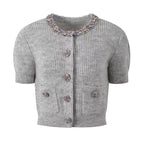 Fashion Style Oversized Knit Cardigan with Alpaca Wool, Colorful Rhinestone EmbellishmentOpen Front Women's Sweater