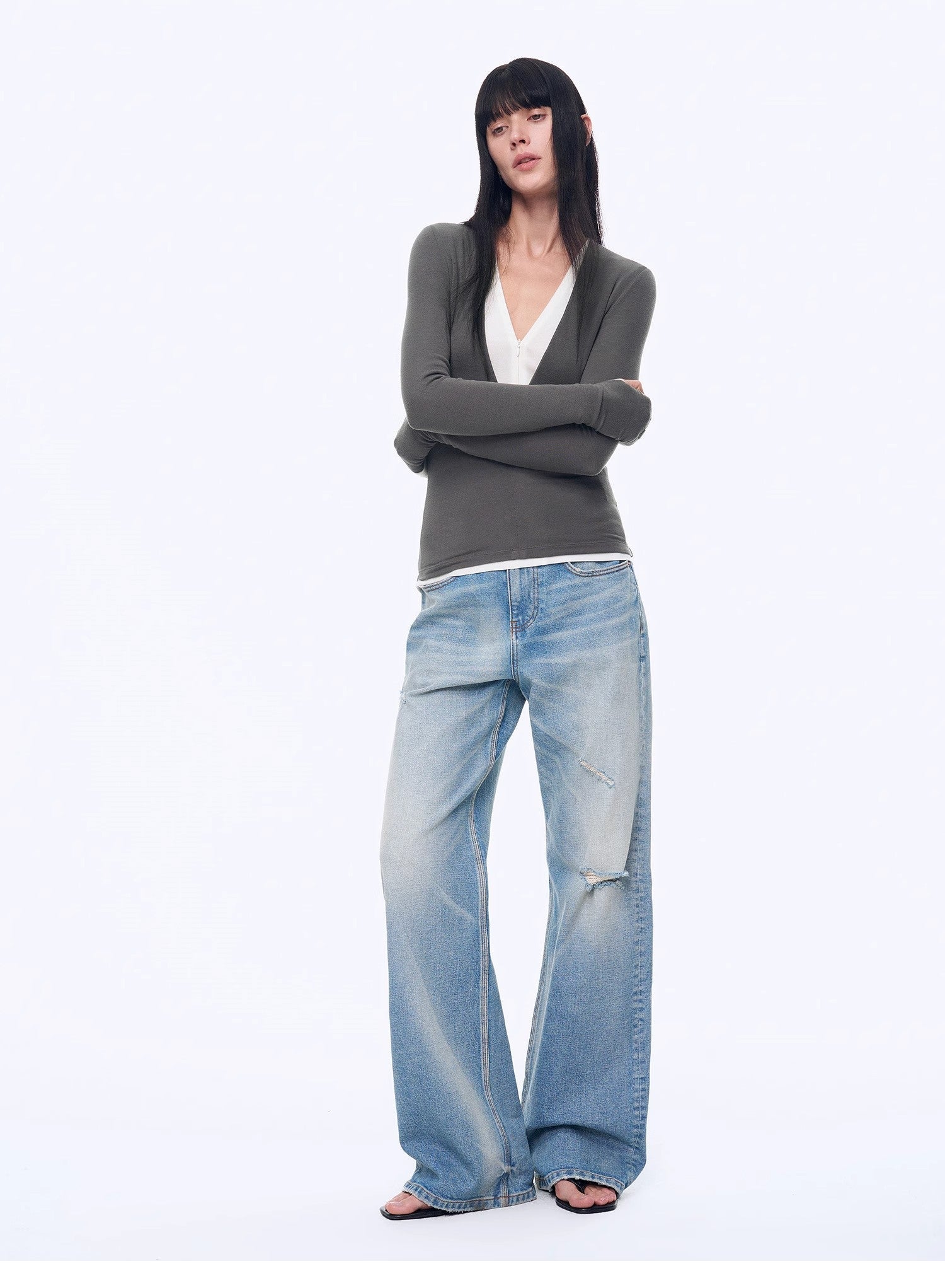 "West City Rhythm" Handmade Whisker Washed Flared Jeans Spring