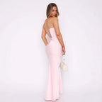 Halter Sexy Strapless Boned Fitted Bodycon High-Grade Satin Long Dress