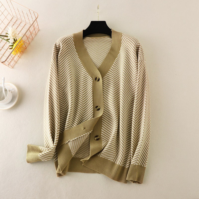 Women Tops Blue Knit Sweaters Love Heart Cardigan Female Chic V Neck Sweater