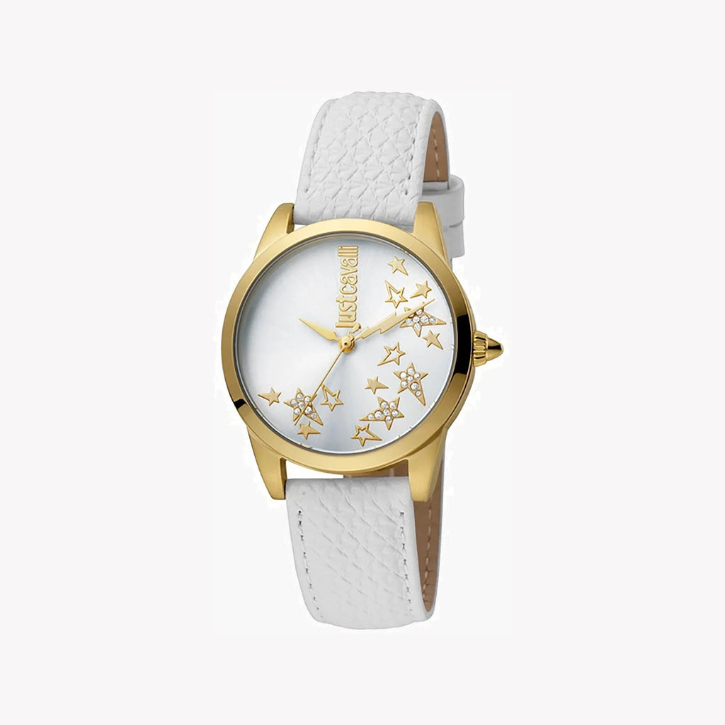 Just Cavalli Women's White Leather Watch, Silver Dial | Jc1l042l0025