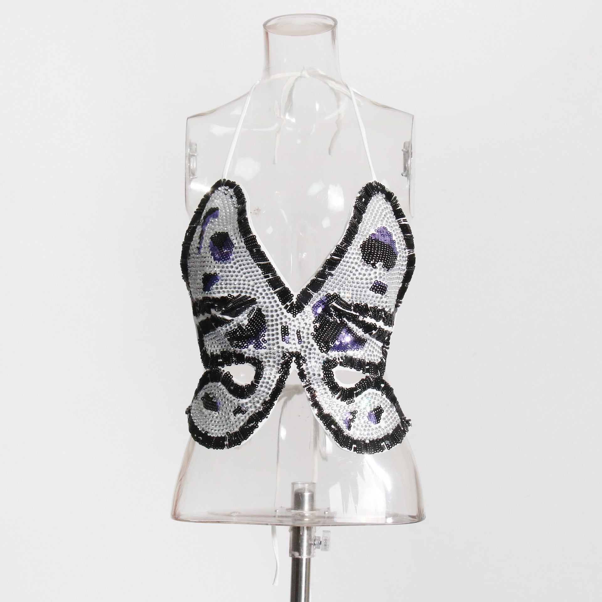 Sexy hot girl style butterfly pattern crystal sequin halter top for women
