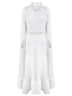 Miyake Pleated Cloak Sleeves High Waist Dress Women  Autumn New Original Designer Sweetheart Neck Ruffles Irregular Clothes