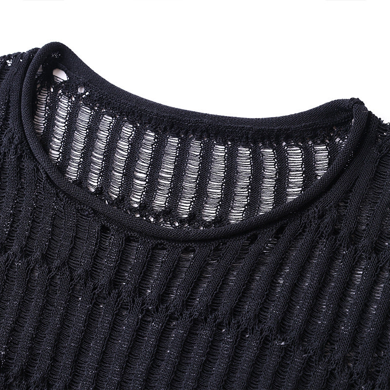 Comfortable Breathable Hollow-Out Sun Protection Top for Women, Lightweight Knit Short Sleeve T-Shirt Summer Style