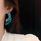 French Exquisite Bling Sea Blue Zircon Earrings Luxury Silver Color Shiny Crystal Trendy Jewelry for Women Gift INS