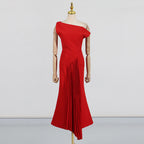 Elegant Lady-Style Dress Pleated Design Slim Fit White Evening Gown