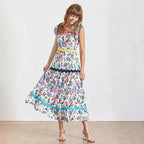 Designer Runway Summer Party Plus Size Long Dress Elegant Retro Flower Printed Spaghetti Strap Beach Dresses