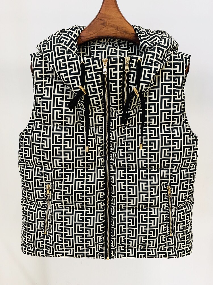 Newest Witner Fashion Designer Jacket Women's Sleeveless Monogram Printed Puffy Hooded Down Vest