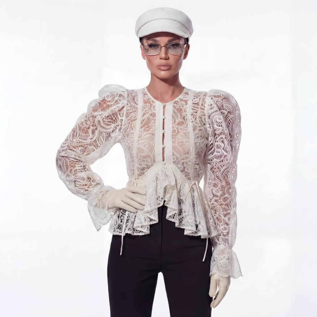 Round neck flared sleeves slim fit irregular shirt top