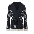 Luxury Star Printed Long Cardigans for Woman Autumn Oversized Black Knitted Sweater Mujer Korean Fashion